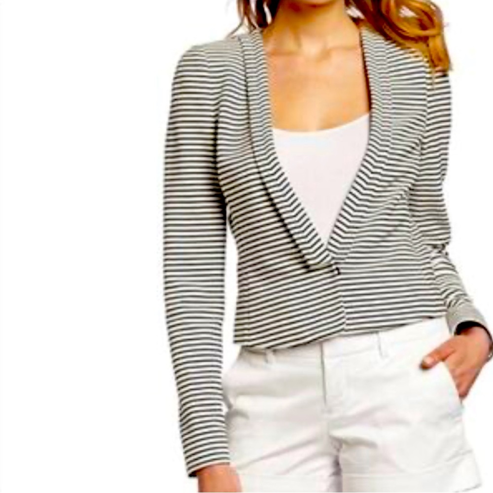 BCBG Striped Black and White VNeck Blazer